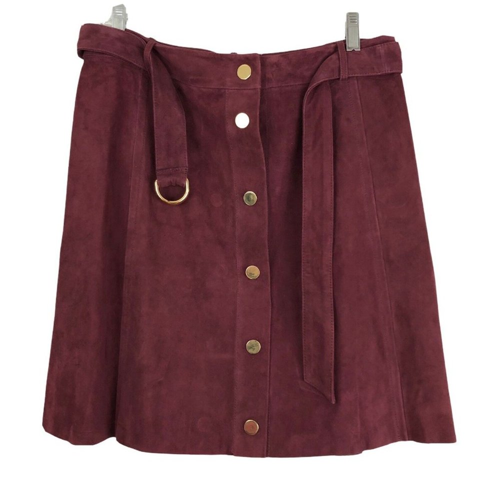 Kate Spade Suede Mini Skirt Size 12 Spencer Court A-Line Wine Goat Leather NWT